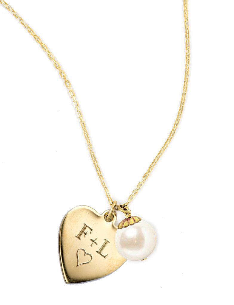 I Heart Pearls Gold Engravable Pendant Necklace