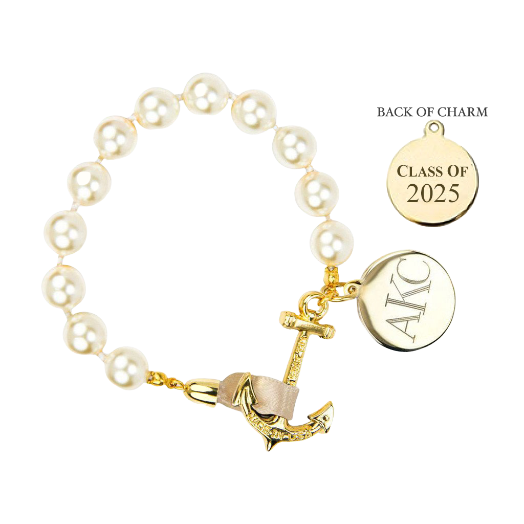 Pearls on Champagne Engravable Graduation Bracelet